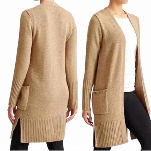 Athleta Passage Merino Wool Cardigan Sweater Sz XXS Camel Tan Long Neutral